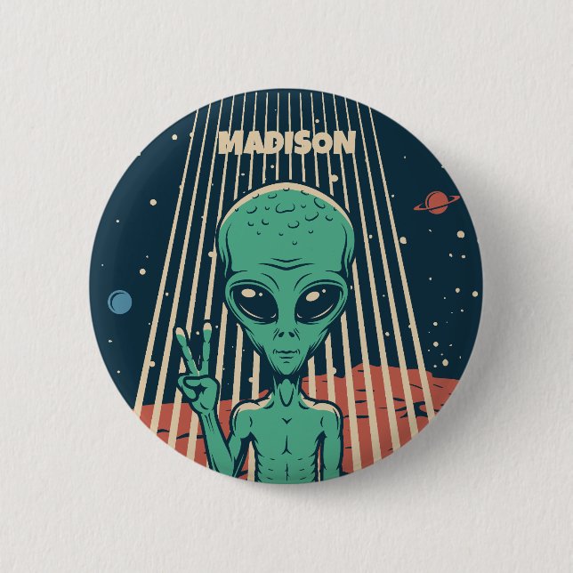 Custom Name UFO Alien 6 Cm Round Badge (Front)