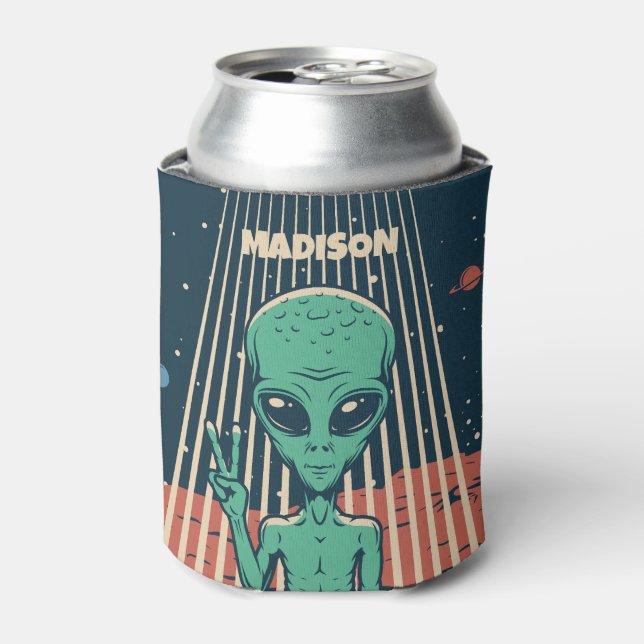 Custom Name UFO Alien Can Cooler (Can Front)
