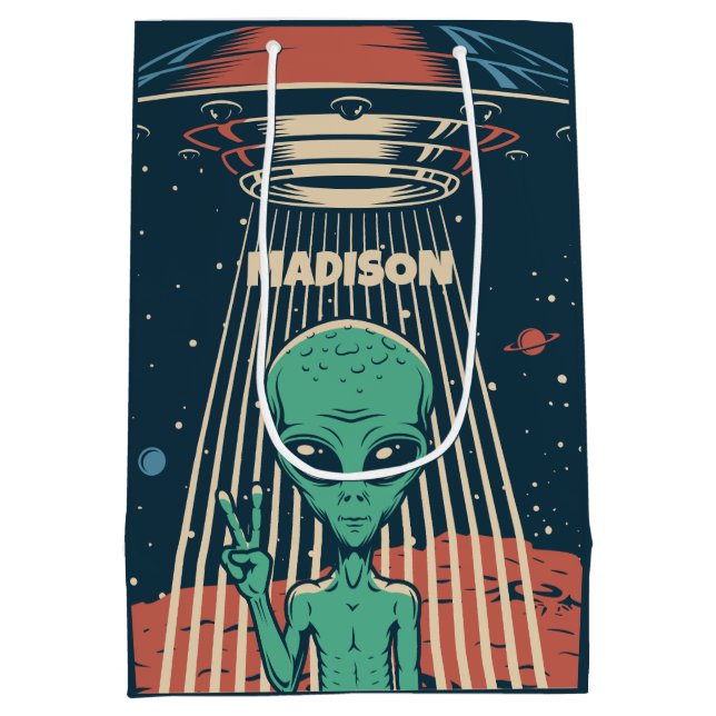 Custom Name UFO Alien Medium Gift Bag (Back)