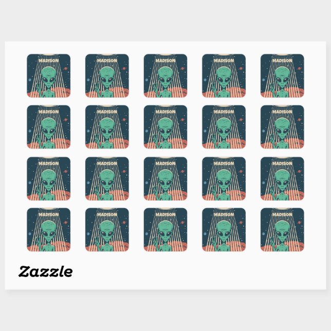 Custom Name UFO Alien Square Sticker (Sheet)