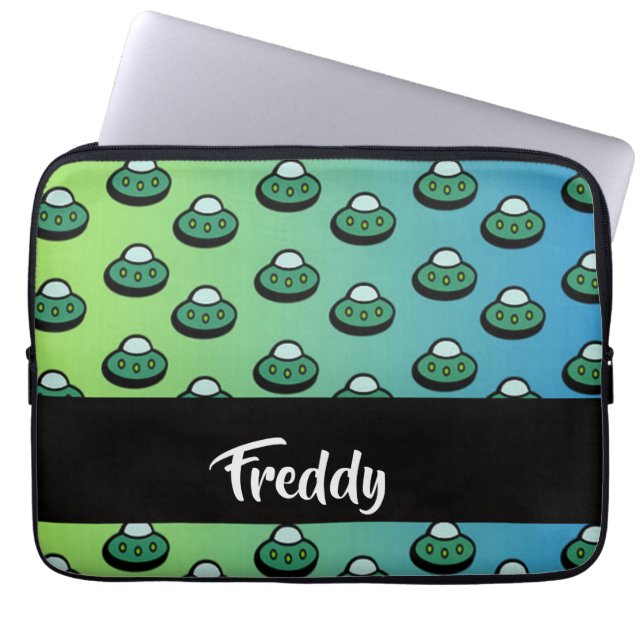 Custom name ufo on gradient laptop sleeve (Front)