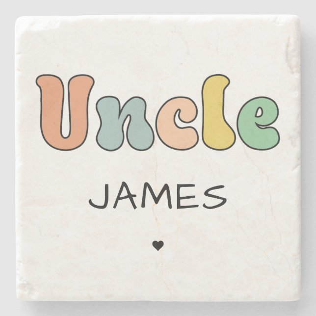 Custom Name Uncle Retro Gift | Uncle Personalised Stone Coaster (Front)