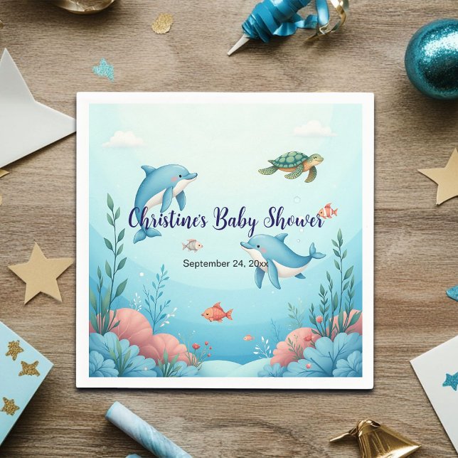 Custom Name Under the Sea Baby Shower Napkin (Creator Uploaded)
