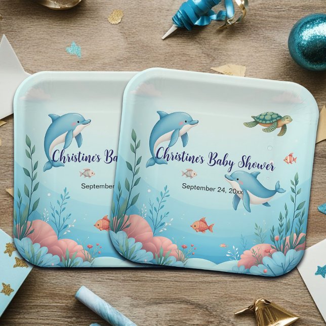 Custom Name Under the Sea Baby Shower Paper Plate (Creator Uploaded)