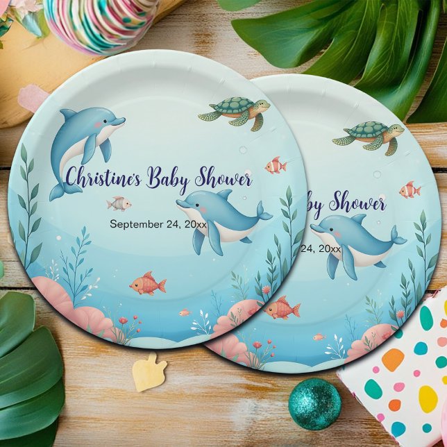 Custom Name Under the Sea Baby Shower Paper Plate (Creator Uploaded)