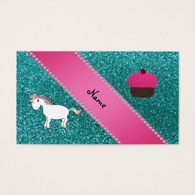 Custom name unicorn cupcake turquoise glitter (Front)