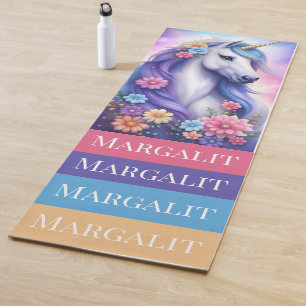 Custom Name Unicorn Floral Flowers Unicorns Yoga Mat