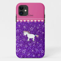 Custom name unicorn indigo purple glitter stars