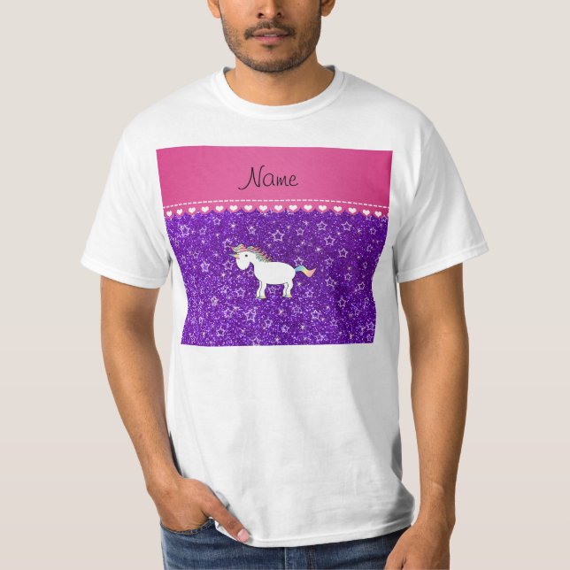Custom name unicorn indigo purple glitter stars T-Shirt (Front)