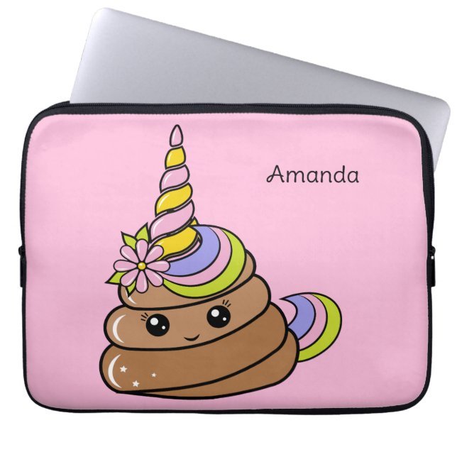 Custom Name Unicorn Poop Laptop Sleeve (Front)