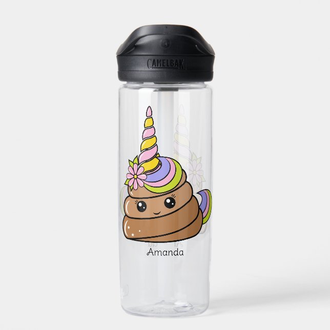 Custom Name Unicorn Poop Water Bottle (Back)