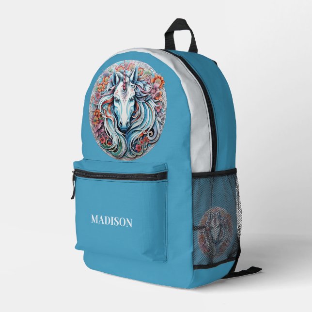 Custom Name Unicorn Printed Backpack (Back Corner Right)