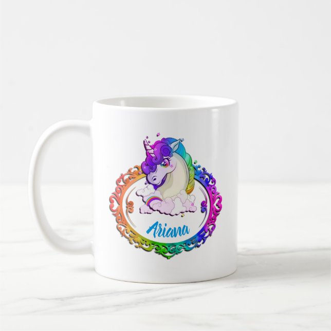 Custom Name Unicorn Rainbow cute coffee Mug (Left)
