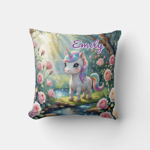 Custom Name Unicorn Square Pillow – Rose Forest