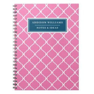 Custom Name Unique Blue Pink Lattice Pattern Notebook