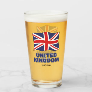 Custom Name United Kingdom Flag Glass