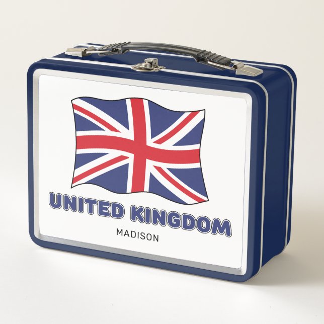 Custom Name United Kingdom Flag Metal Lunch Box (Front)