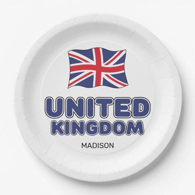 Custom Name United Kingdom Flag Paper Plate (Front)