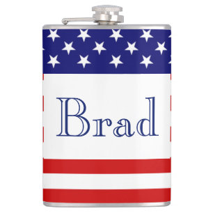 Custom Name USA Flag flacn Hip Flask
