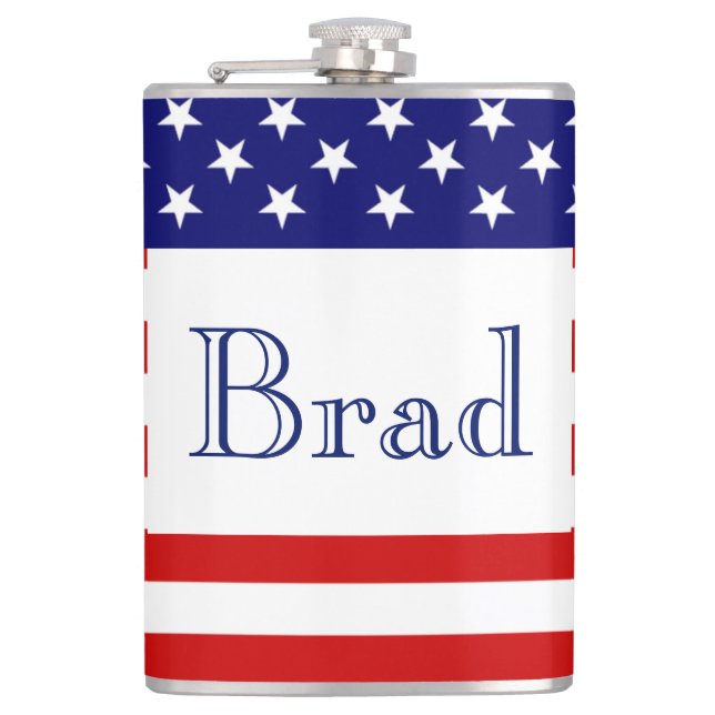 Custom Name USA Flag flacnt Hip Flask (Front)