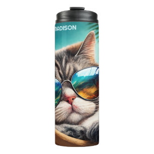 Custom Name Vacation Cat Thermal Tumbler
