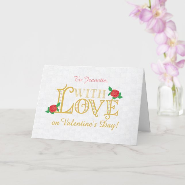 Custom Name Valentines Day with Red Roses Card (Orchid)