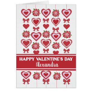 Custom Name Valentine's Red Roses Hearts Bows