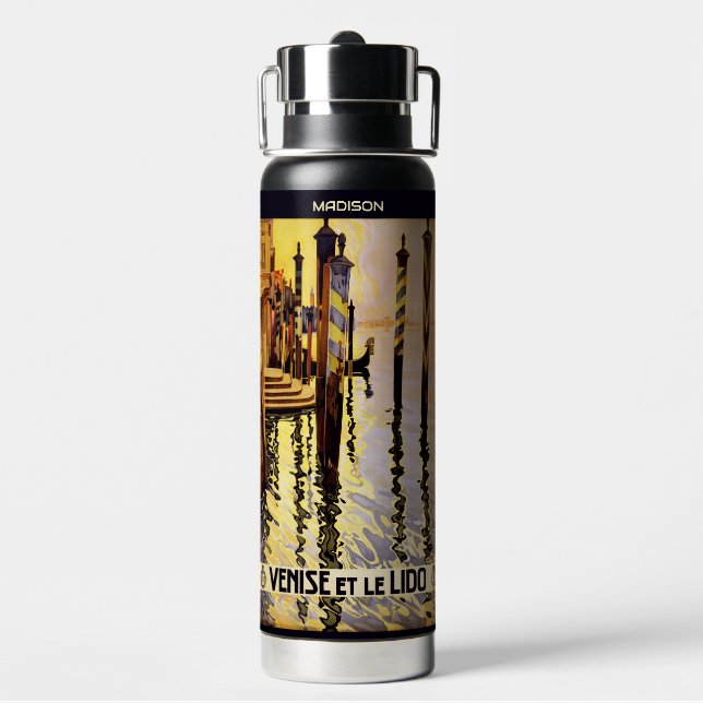 Custom Name Venice (Venise) Vintage Travel Water Bottle (Back)