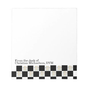 Custom Name Veterinary Black White Checkerboard Notepad