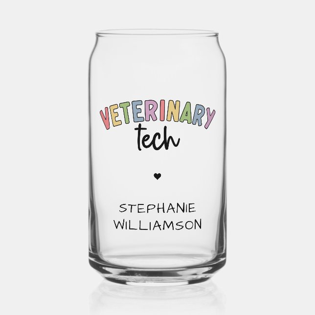 Custom Name Veterinary Tech | Vet Technician Can Glass (Front)