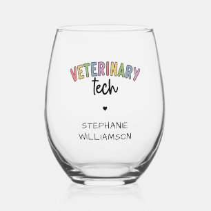 Custom Name Veterinary Tech Vet Technician Stemless Wine Glass