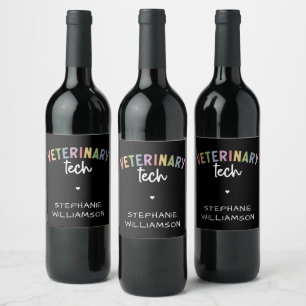 Custom Name Veterinary Tech   Vet Technician Wine Label