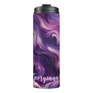 Custom Name Vibrant Purple Poured Paint Effect Thermal Tumbler