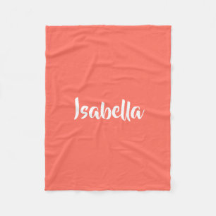 Custom name vibrant vivid coral minimalist fleece blanket
