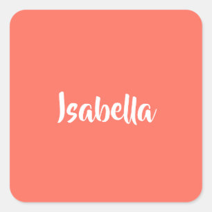 Custom name vibrant vivid coral minimalist square sticker