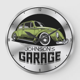 Custom NAME Vintage Air-Cooled VDub Car Garage Large Clock