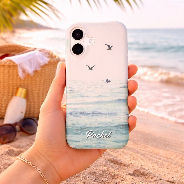 Custom Name Vintage Beach Bird Photography  (Vintage Seagulls Beach Photography iPhone 17 Case )