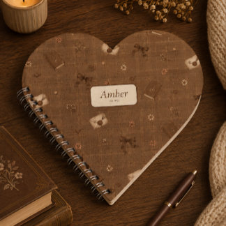 Custom Name Vintage Brown Readers Cute Gift Heart Notebook