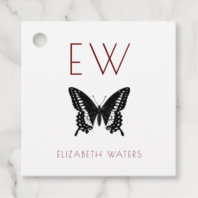 CUSTOM NAME VINTAGE BUTTERFLY FAVOUR TAGS (Front)