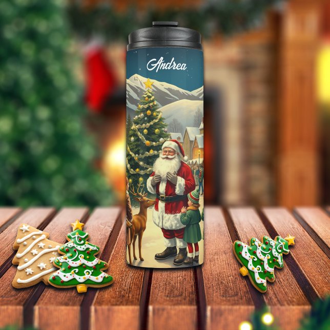 Custom Name Vintage Christmas Illustration Thermal Tumbler (Creator Uploaded)