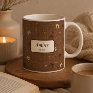 Custom Name Vintage Cosy Book Reader Ribbon Gift Coffee Mug