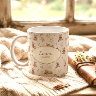 Custom Name Vintage Cosy Cottagecore Teddy Bear Coffee Mug