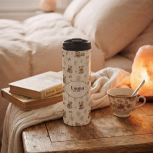Custom Name Vintage Cosy Cottagecore Teddy Bear Thermal Tumbler