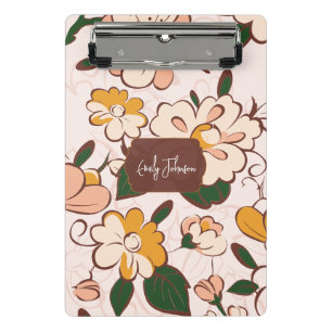 Custom Name Vintage Floral Brown Cream Sketchy Mini Clipboard