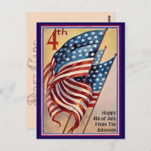 Custom Name Vintage Fourth of July Patriotic Flag Postcard