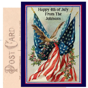 Custom Name Vintage Fourth of July Patriotic Flag Postcard