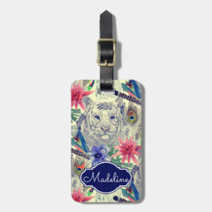 Custom Name Vintage Indian Style Tiger Pattern Luggage Tag