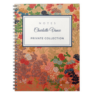 Custom Name Vintage Japanese Floral Art Notebook