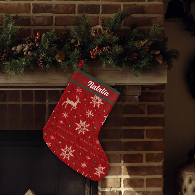 Custom Name - Vintage Knit Style Large Christmas Stocking (Christmas Custom Name Stocking)