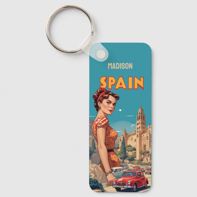 Custom Name Vintage Spain Key Ring (Front)